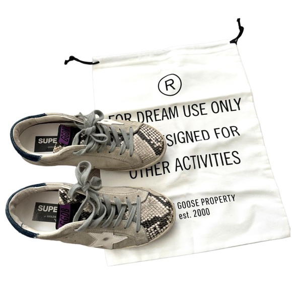 Golden Goose Denim Trimmed Snakeskin Leather Superstar Sneakers Gray Purple - Picture 2 of 11